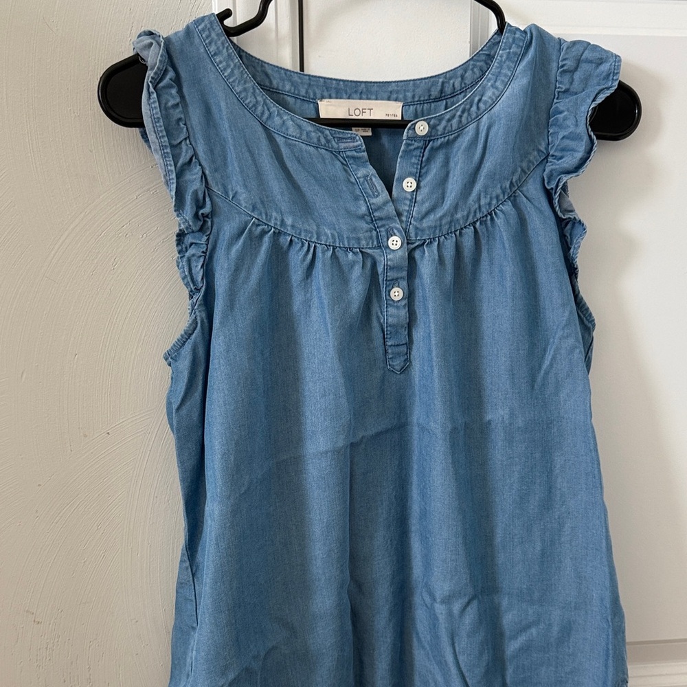 LOFT Denim Blue Ruffle Sleeve Blouse
